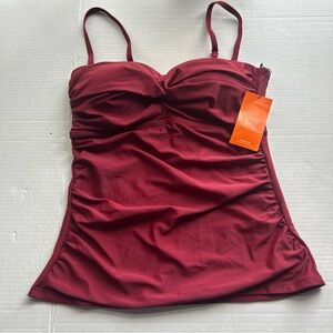 GRND NWT Ruched Maroon Tankini Swim Tank Top Removable Straps Shaped Cups Sz M